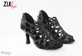 Spring Bloom 3.25" Peony -- Women's Latin Sandal -- Black Sequins