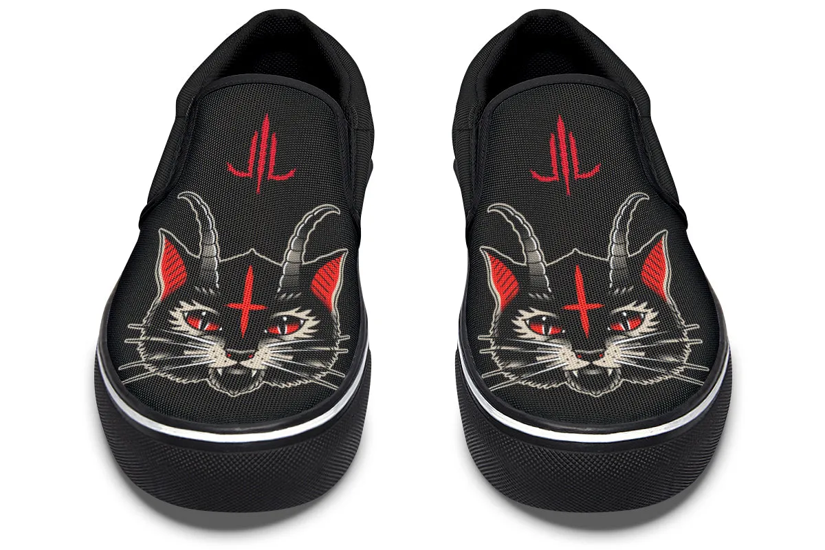 Demon Cat Slip On Shoes Angel Glow Stone Gray
