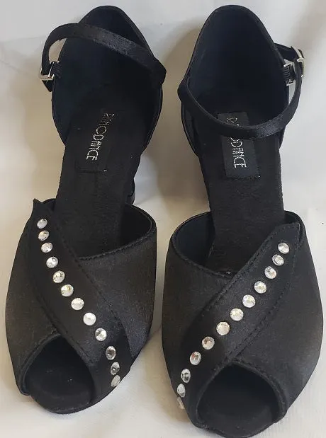 2.38" Charlotte -- Closed Back/Open Toe Ballroom Shoe -- Black Satin Cold Guard