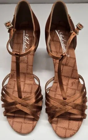 2.5" Ebba II -- Women's Latin Sandal -- Dark Tan Satin Fresh Tone