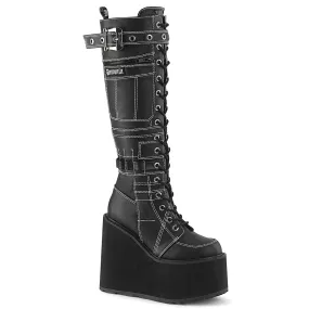 SWING-260 Black Vegan Leather Knee High Boots Cactus Cool Core Support
