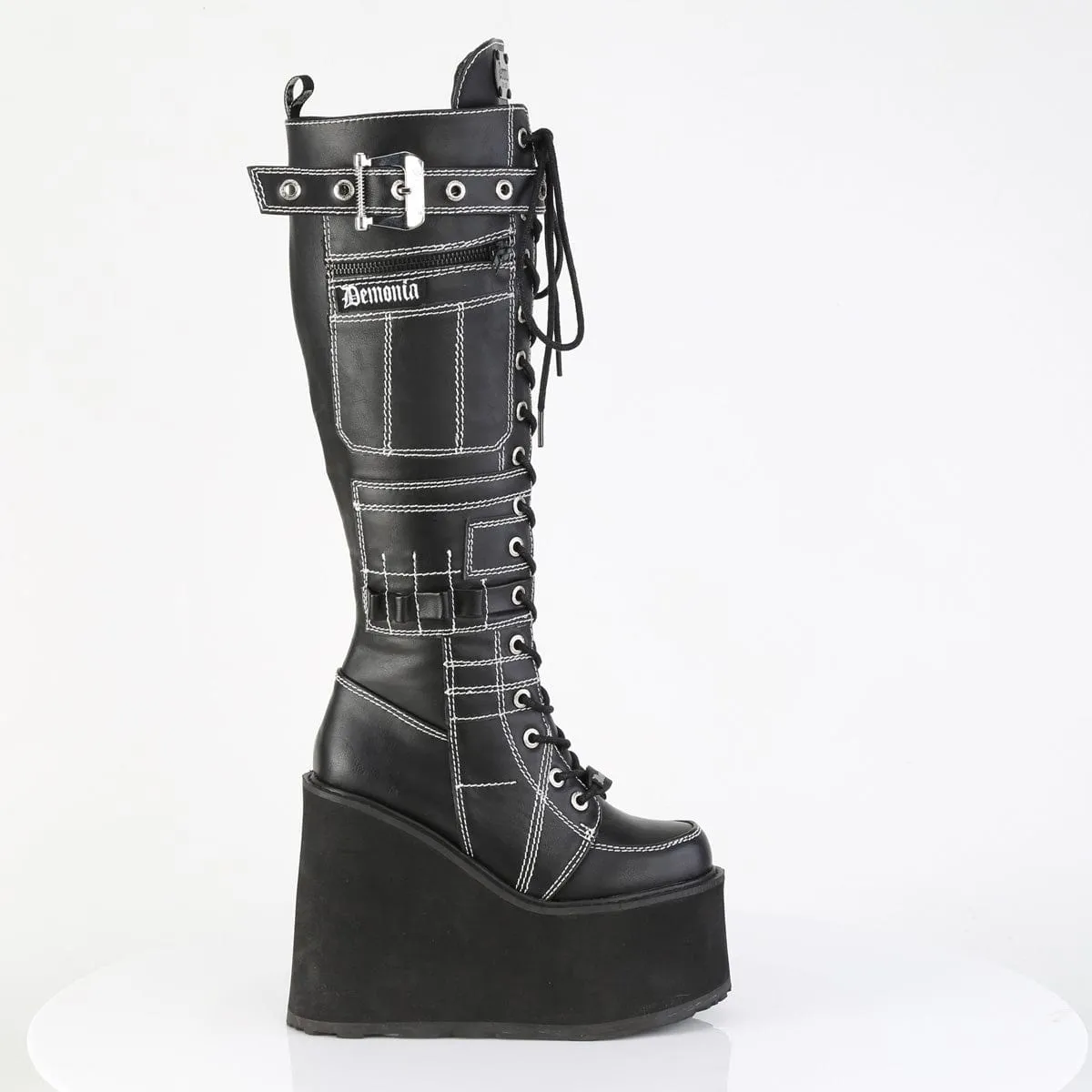 Media Pop SWING-260 Black Vegan Leather Knee High Boots