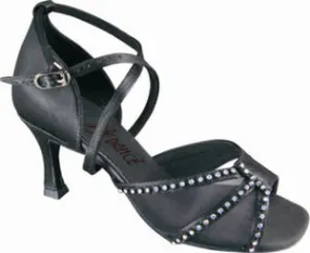 Hiking 2.5" Gia -- Flare Heel Latin Sandal -- Black Satin