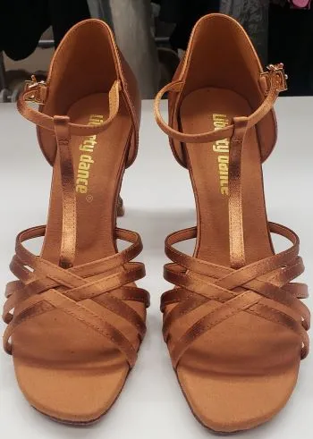 Boho Free 3" Ebba -- Women's Latin Sandal -- Dark Tan Satin