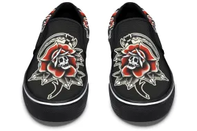 Red Rose Scythe Skull Slip On Shoes Couple Pair