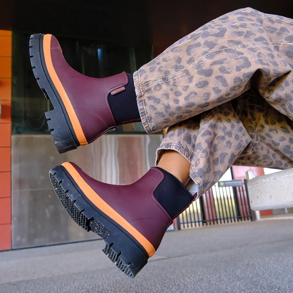 Reliable Support Tully Rain Boot in Plum from Merry People