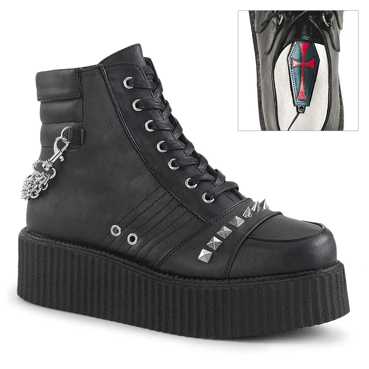 V-CREEPER-565 Black Vegan Leather Ankle wrap