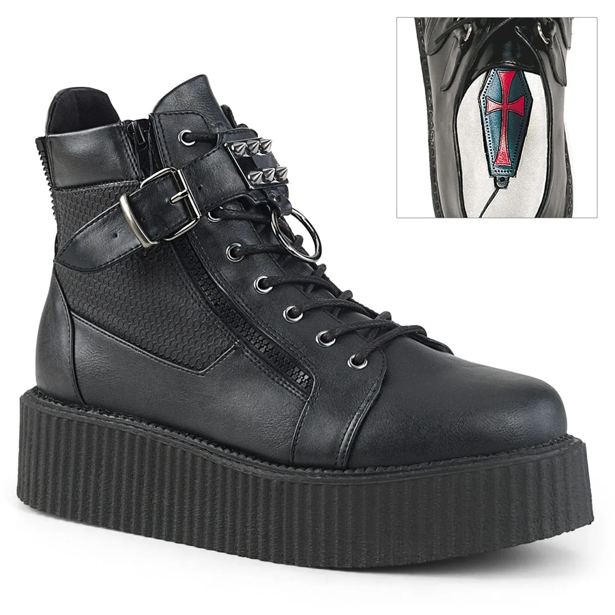 V-CREEPER-566 Black Vegan Leather Planet Mood Hill Walk