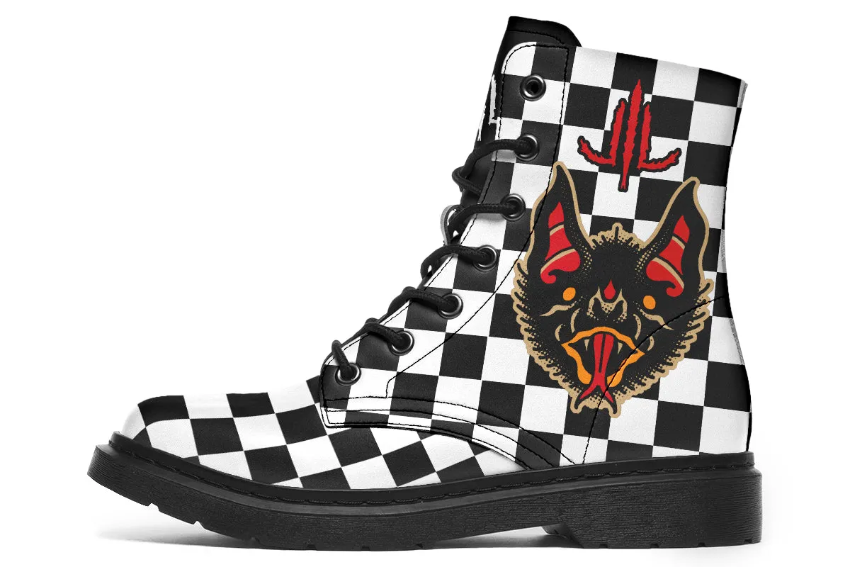 Vampire Bat Checkered Boots Flexible Design