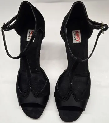 2.75" Porschia -- Tango Shoe -- Black Satin/Black Suede Dance Floor