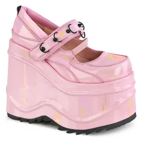 WAVE-48 Baby Pink Hologram Patent Comfort toe Retro Mood