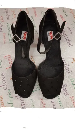 2.75" Gerri - Flare Heel Latin Sandal -- Black Suede Quick Fit