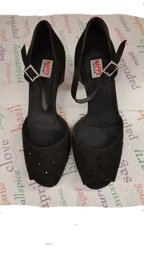 2.75" Gerri - Flare Heel Latin Sandal -- Black Suede Stage Pop Swim Edge