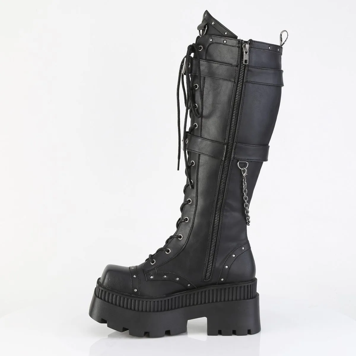 Ocean Walk WRATH-205 Black Vegan Leather Knee High Boots