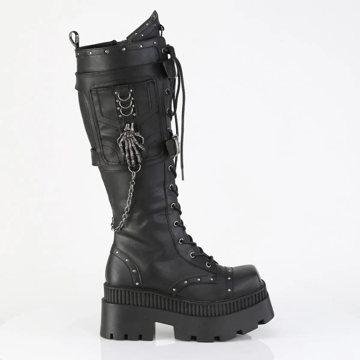 London Cool WRATH-205 Black Vegan Leather Knee High Boots