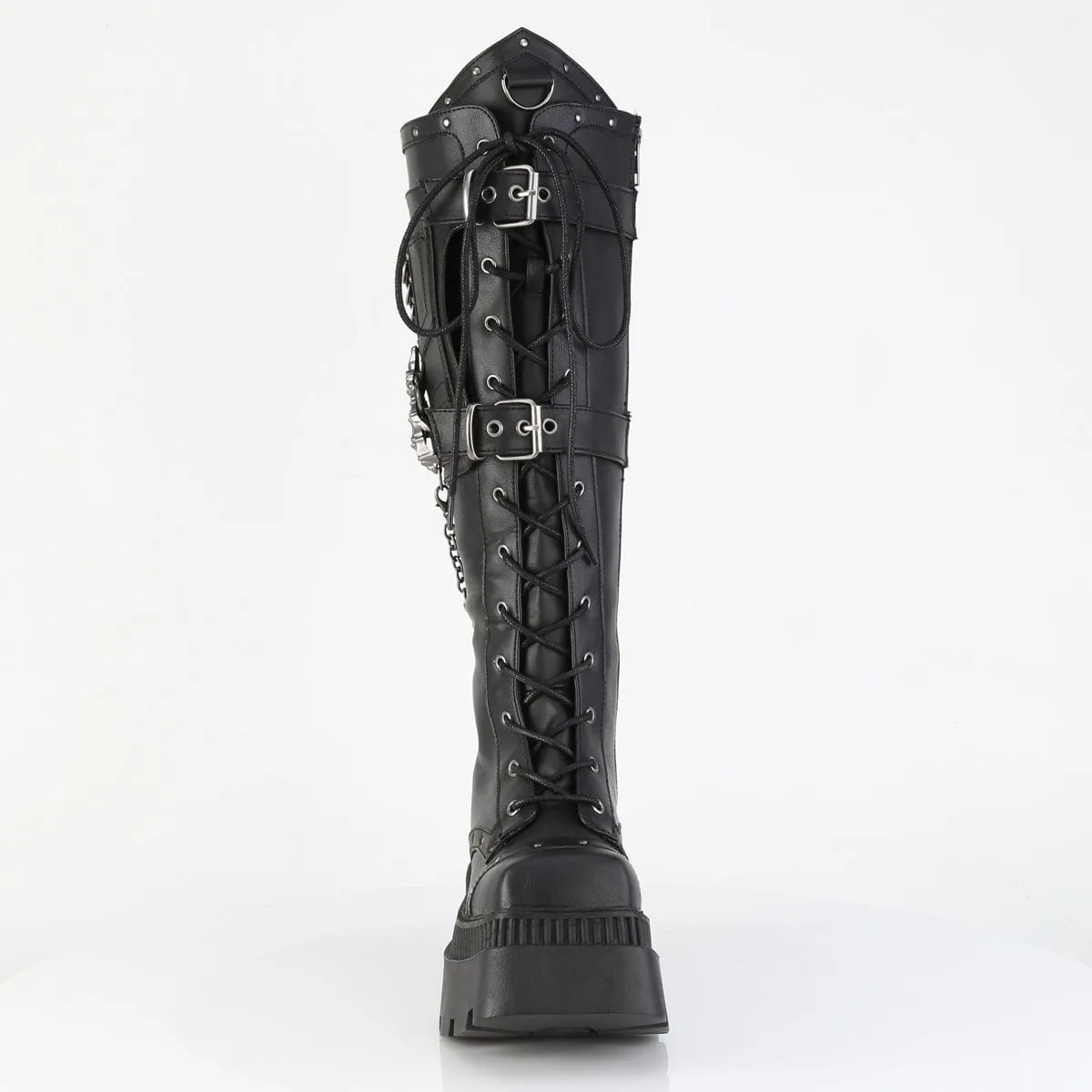 WRATH-205 Black Vegan Leather Knee High Boots Calm Tone
