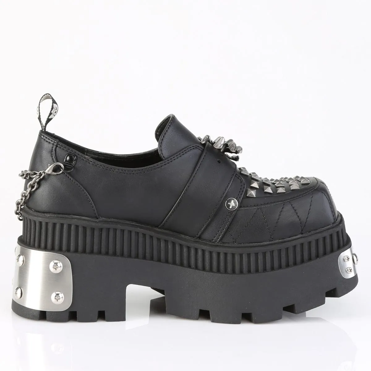 WRATH-42 Black Vegan Leather Platform Shoes Crystal Glow