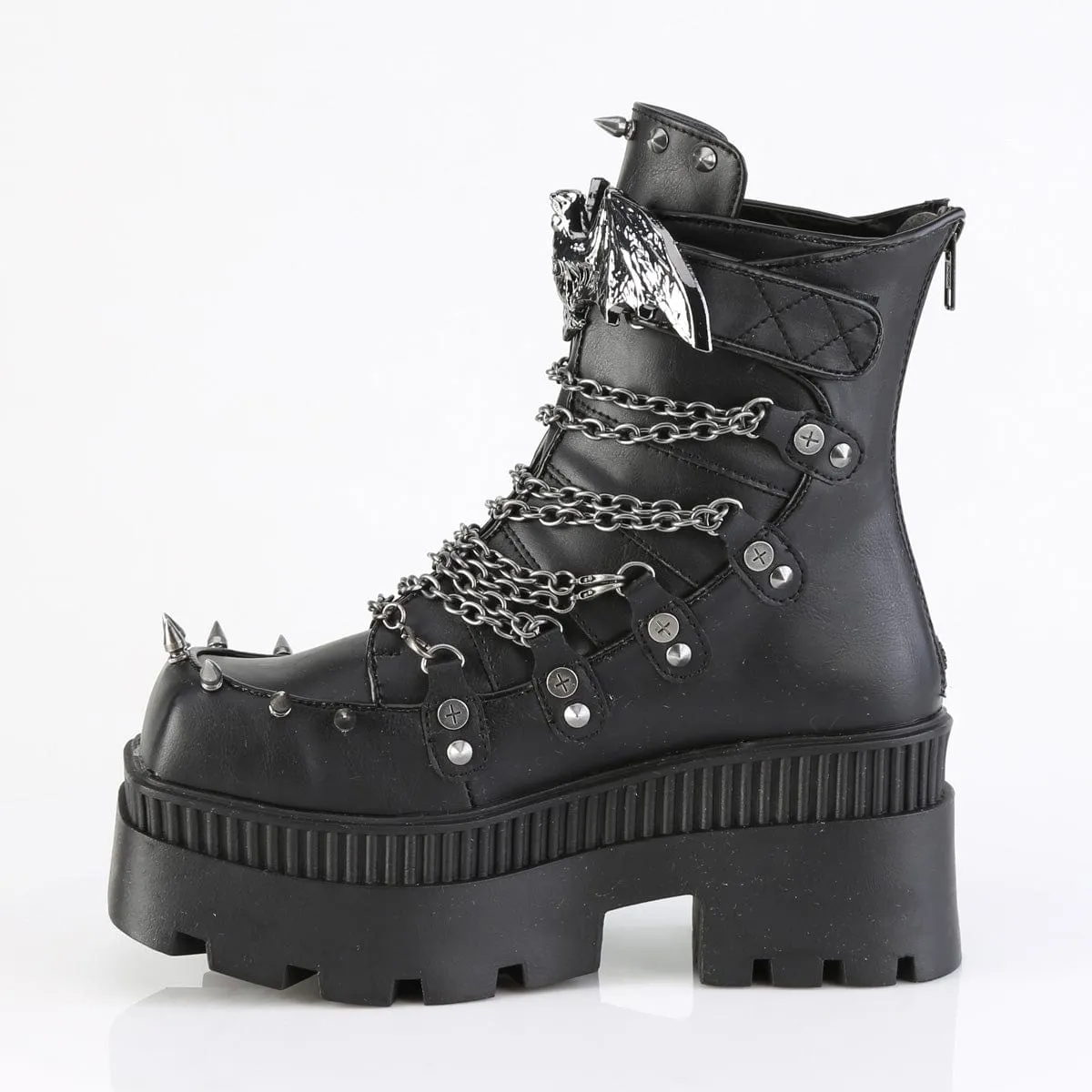 WRATH-55 Black Vegan Leather Ankle Boots Street Fit