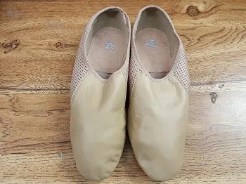 Wyatt -- Split Sole Jazz Slip-on -- Tan Linen Air Breathable Indoor Fitness